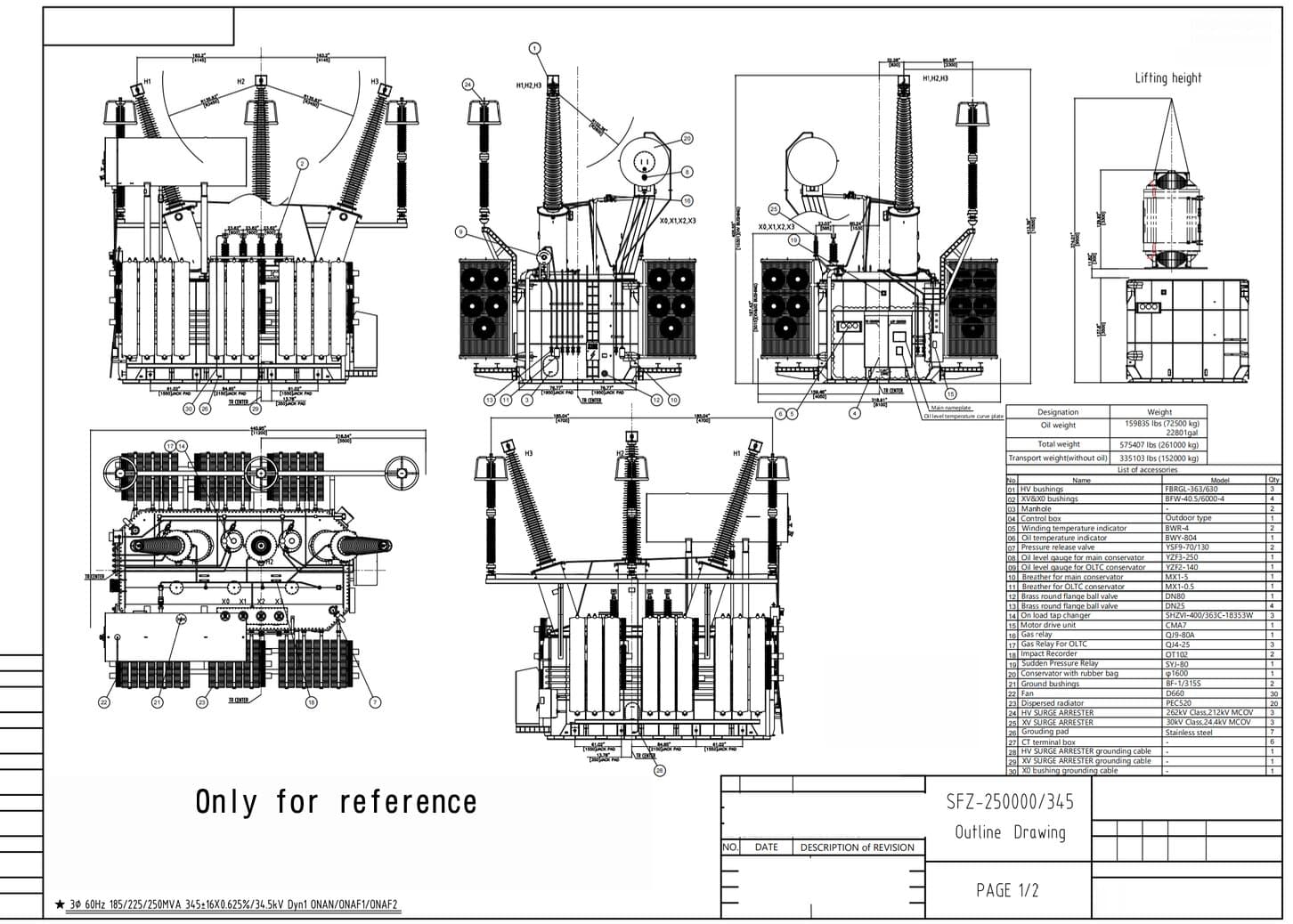 345kV Power Transformer for utility applications